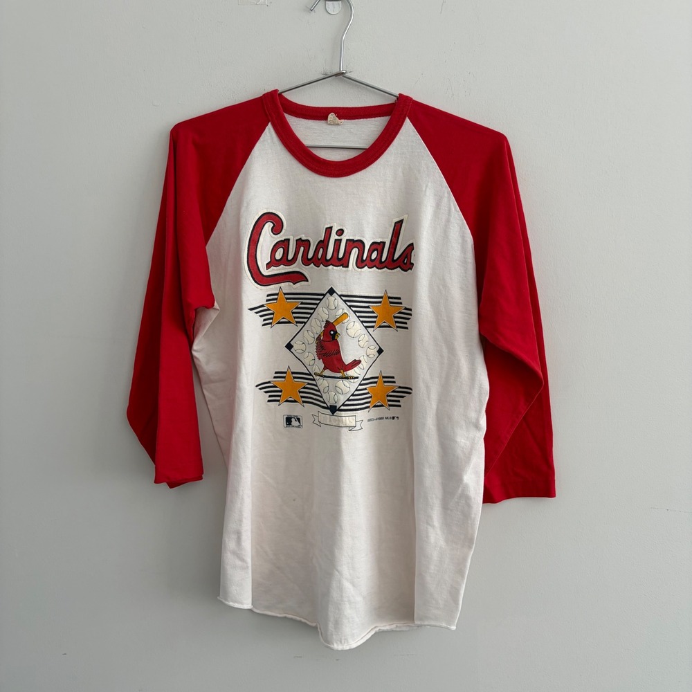 Vintage 1988 St Louis Cardinals Screen Stars Baseball Raglan Shirt XL Red White